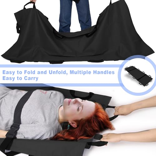 Image of Portable Transport Stretcher with 12 Handles，Dog Stretcher & Gurney with Carrying Bag Patient Animal Mover Travel Size Emergency Casualty Evacuation-Capacity 400lbs (Black)