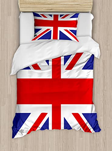 Ambesonne Union Jack Duvet Cover Set, Classic Traditional Flag United Kingdom Modern British Loyalty, Decorative 2 Piece Bedding Set with 1 Pillow Sham, Twin Size, Red Blue