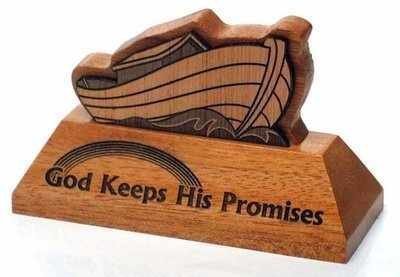 God keeps his promises Ark Christian wood desktop gift by Shalom