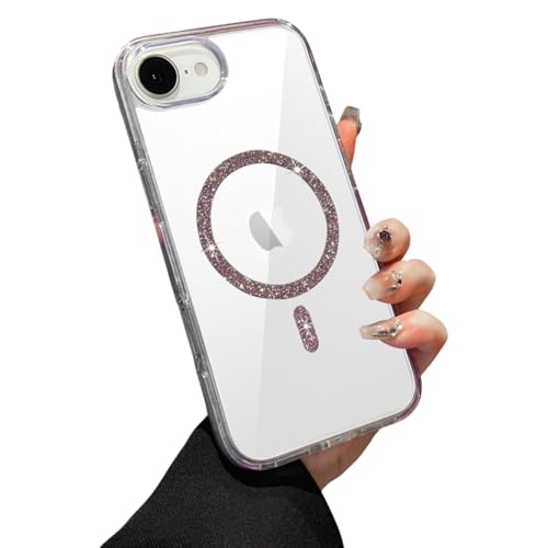 Image of VONZEE Compatible for iPhone 17e / iPhone 16e 6.1'' Case Glitter Ring Cute Shiny Colorful Bling Case (Compatible with Magsafe) Transparent PC+TPU Glossy Shiny Cover for Girls Women,Purple