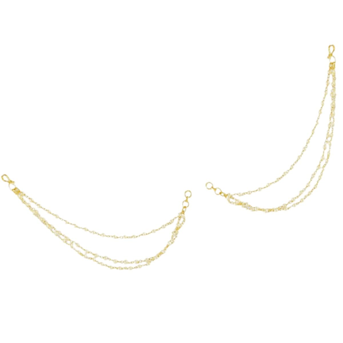 JWELLA Gold Plated Traditional Light Weight Elegant Triple Layer Pearl Bridal Wedding Ear Chains/Ear Support Chain kan chain kanoti for women and girls(1 Pair) (B0D9RVDS6C) Amazon Price History, Amazon Price Tracker