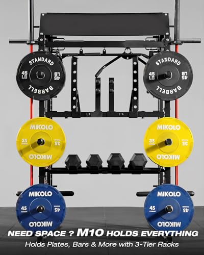Image of Mikolo Smith Machine, Multi-Function Power Cage with Dual Pulley System, Vertical Leg Press Attachment, Squat Rack Power Rack with More Training Attachment for Home Gym