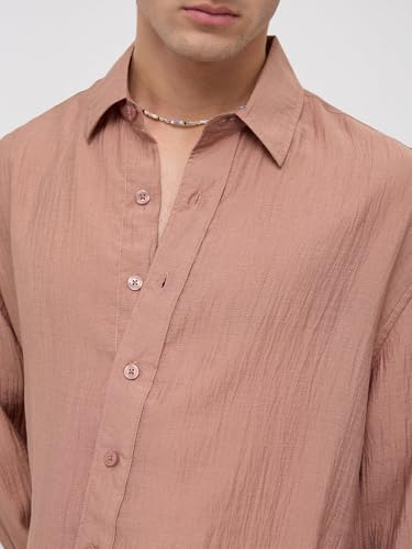 Image of VASTRADO Burnt Clay Sheen Crinkled Boxy Fit Crop Shirt
