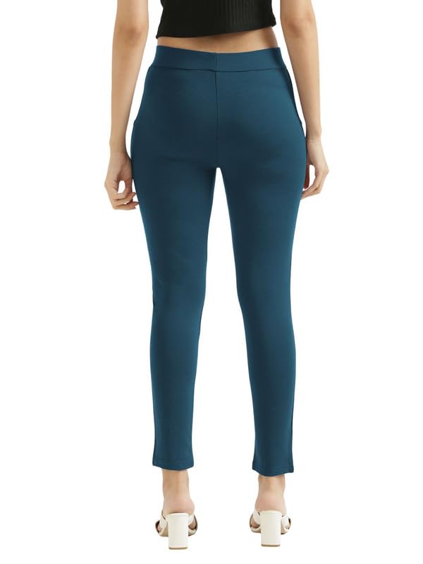 Image of SAADAA Women's Regular Fit High Rise 4-Way Stretchable Pants Yoga, Formal, and Regular Skinny High Waist Leggings 2 Deep Pockets Elastic Waistband Durable Interlock Stitching