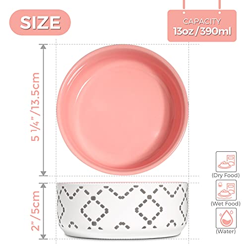 Msbc Ceramic Cat Bowls(13Oz/390Ml), Cute Cat Food And Water Feeder Set, Dog Cat Basic Bowl, Small Pet Feeding Dishes For Cat, Kitten, Small Dog, Whisker Stress Free, Dishwasher Safe, Set Of 2, Pink #TOP1
