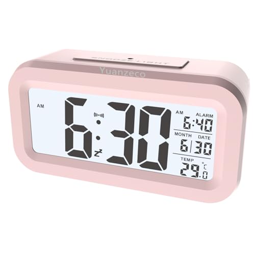 Yuanzeco 4.5 Display-Digital Clock with Large Screen Night Light Digital Clock with Temperature Display Alarm Clock with Battery Powered Office Kids Elder Snooze Clock (pink)