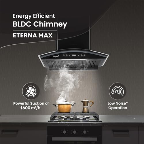 Image of Livpure Eterna Max BLDC 60 cm | Curved Glass | 1600 m /hr Suction | BLDC Motor | Filterless | Touch & Gesture Control | Low Noise | 10 Years Motor + 1 Year Comprehensive Warranty | Black