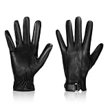DEVPSISR Leather Gloves for Men,Winter Touchscreen Texting Anti Slip Gloves for Driving Riding Motorcycle Black Genuine Sheepskin Snap Closure Work Gloves With Grip(L)