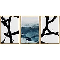 SIGNWIN Framed Canvas Print Wall Art Abstract Paint Strokes with Blue Mountain Landscape Abstract Nature Mixed Media Modern Art Rustic Scenic Cool for Living Room, Bedroom, Office - 16