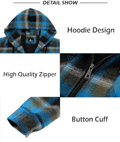 Image of SCODI Mens Flannel Hooded Jacket Fleece Sherpa Lined Zip Up Plaid Hoodies | Machine Wash, Outdoor Activities, Office, Casual, Warm Thick Shirt Jackets, Winter Coat, Heavyweight Sweatshirt, 4 Pockets