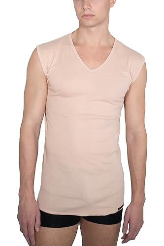 Men's Invisible Sleeveless v-Neck Business Undershirt 100% Organic Cotton Nude Beige