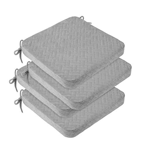 Idee-Home Chair Cushions For Dining Chairs Set Of 4, Quilted Patterns Square Chair Pads Memory Foam With Ties Dining Chair Cushions Large 17 X 17 Inches Seat Cushion For Kitchen Table Metal Grey #TOP17