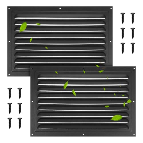 2 Pack 8' x 12' Aluminum Attic Vents with Screen Mesh – Heavy-Duty Louvered Gable Vents for Shed, Garage & Roof Ventilation (Black, Includes Screws)