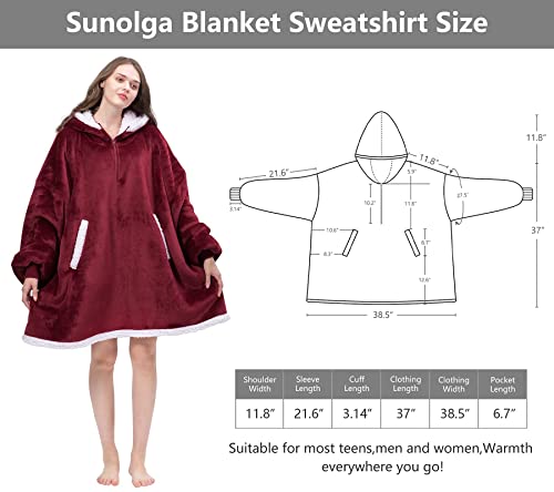 Sunolga Wearable Blanket Oversized Microfiber Sherpa Wearable Blanket Hoodie, Sweatshirt With Hood Pocket And Sleeves, Super Soft Warm Plush Hooded Blanket For Adult Women Men One Size Fits All Wine #TOP3