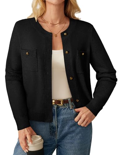 GRACE KARIN Women 2025 Tweed Cardigan Sweaters, Casual Lightweight Cropped Cardigan, Early Fall Fashion Knit Blazer Outfits