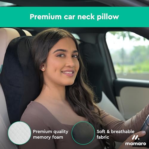 Image of Car Neck Rest Pillow, Memory Foam Head Rest & Neck Support Cushion for Car Seat, Office Chair | Comfortable Ergonomic Design for Neck Pain & Muscle Tension Relieve (Black, 17x12x5 Inch, Large)
