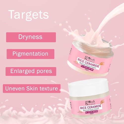 Image of Globus Natural Rice Ceramide Revival Face Cream, Enriched with Sunflower & Coffee, For Velvety Soft Skin, 50 gm