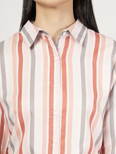 Image of Style Quotient Women Beige White Stripe Printed Formal Shirt