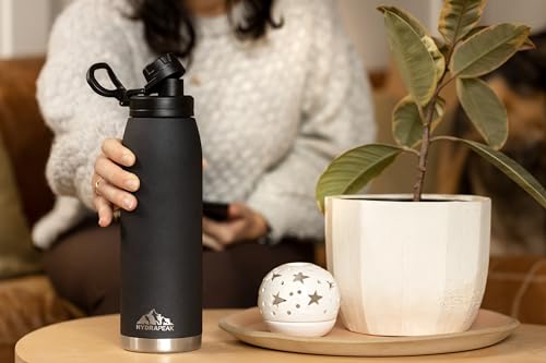Hydrapeak Chug Lid with Flexible Handle - Fits All Wide Mouth Insulated Water Bottles, Leak Proof and Spill Proof Bottle Cap (Black) - Thumbnail 3