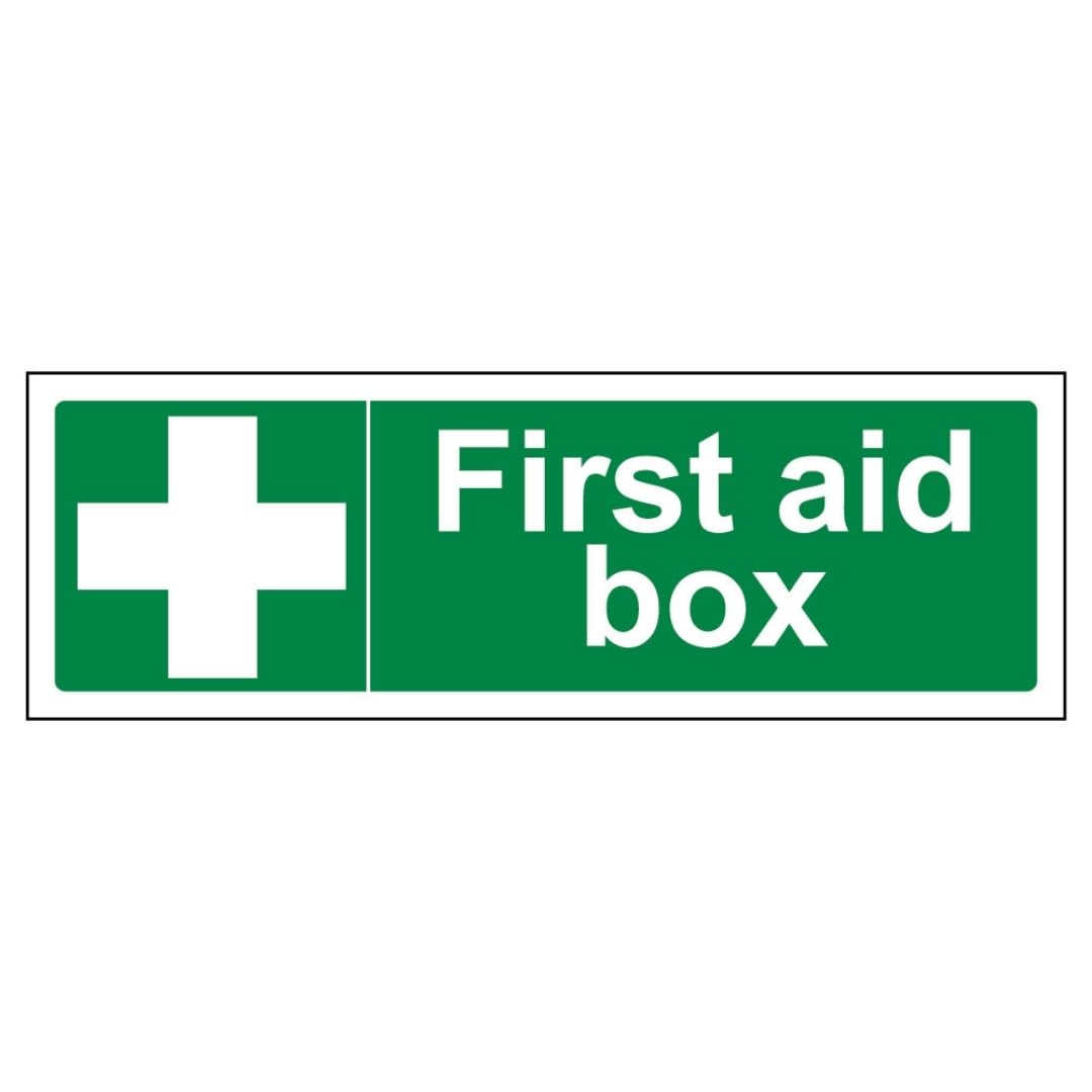 V Safety First Aid Box - Landscape 300 x 100 mm - 2mm Super-Tough Rigid Plastic Safety Sign