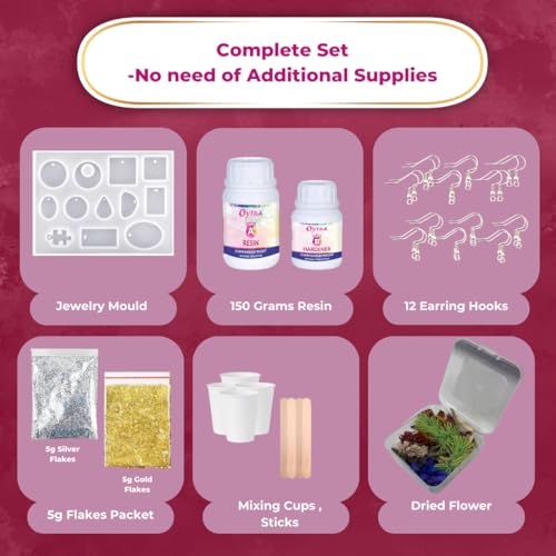 Image of Oytra Resin Art Kit with Moulds and Tools Dried Flowers for Jewellery Making Materials DIY Floral Earrings Silicone Mold Craft Supplies for Beginners