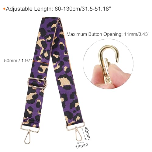 Image of uxcell Purse Strap Replacement, 31-51inch Adjustable Polyester Leopard 2inch Wide Crossbody Shoulder Strap for Handbag Guitar(Purple, Gold Buckle)