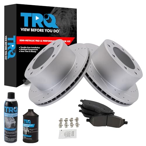 Image of TRQ Rear Performance Brake Pad & Rotor Kit, with Chemical Kit Semi-Metallic Premium G-Coated Compatible with 2005-2007 Ford F-250 Super Duty F-350 Super Duty