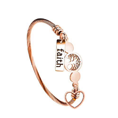 Image of Uloveido Rose Gold Plated Tree Of Life Bangle Cuffs Faith Mustard Seed Pendant Charms Open Bracelet for Women Y1028