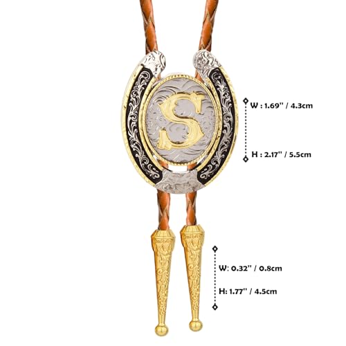 Image of Bolo tie for Men Western Cowboy Brown Leather Necktie Gold Initial Letter ABCDJMR to Z Bolo ties for Women