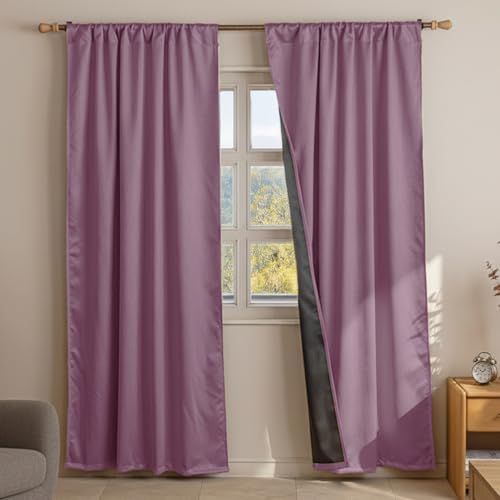 Image of HOMEMONDE 100% True Blackout Curtains 10 Feet Long Door - One Piece Curtain, Embossed Panels Light Block Thermal Insulated & Noise Reducing Top Style Rod Pocket Curtains (Lilac, 120Inch)