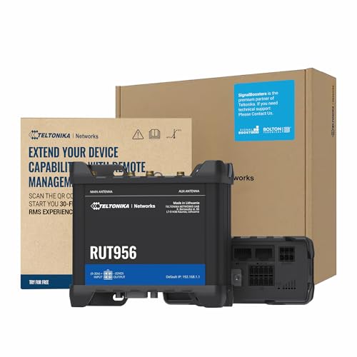 Teltonika RUT956 Industrial Cellular WiFi Router - 4G LTE (CAT 4) 3G 2G Connectivity - Multiple Interfaces with GNSS Capabilities - Auto WAN Failover Dual SIM Internet Router (TELRUT956A00A00)