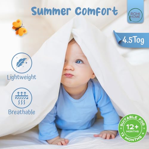 Rohi 4.5 Tog Cot Bed Duvet – Microfibre Anti-Allergy Toddler Duvet – Lightweight, Breathable & Ultra Comfy Baby Quilt 120cm x 150cm