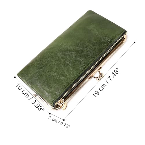 Vintage Bifold Genuine Leather Wallet for Women with Kiss Lock and Zip Coin Pocket (Green)4