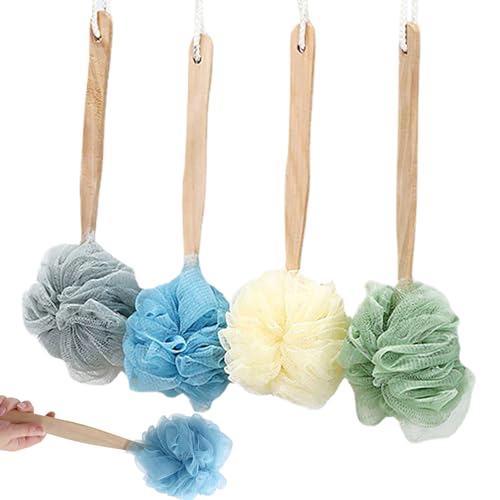 Depurador trasero para ducha de madera y esponjas de baño de nylon exfoliantes de mango largo