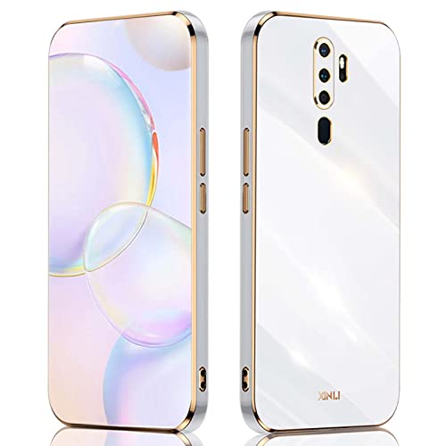 QIYIN Coque pour Oppo A9 2020/Oppo A5 2020, Housse Silicone Coloré Case Protégez la Caméra, Étui Ultra-Fin Antichoc pour Femme Cover avec Cadre Doré (Blanc) Cover