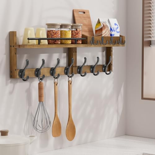 Image of 29 inch Coat Rack Wall Mount with Shelf, Entryway Wall Shelf with Hooks, Heavy Duty Coat Hanger Wall Mount with Key Holders and Mail Organizer for Living Room, Bedroom, Brown