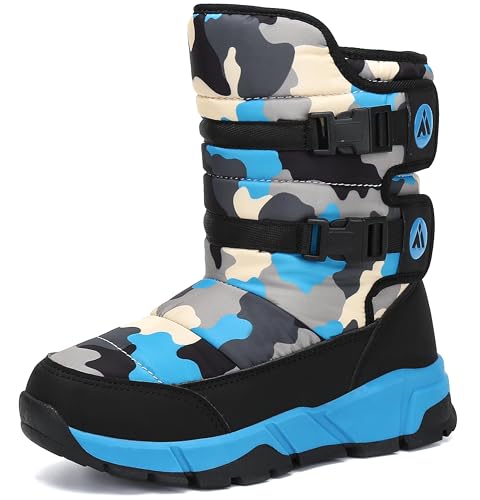 Mishansha Botas de Nieve Niño Botas de Invierno Niña Impermeable Antideslizante Cálido Forro Niñas Niños Al Aire Libre Boots Azul 30
