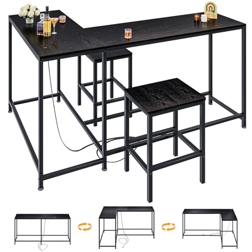Opiniones y reviews de Mesa Con Taburetes los más solicitados. 41 Simple Wisdom Barra Desayunador para Cocina,Barra de Cocina Convertible en Forma de L con Tomas de Corriente,Barras para Cocinas Pequeña de 3 Piezas y 2 Taburetes,Juego de Mesa de...