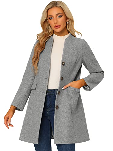 Allegra K Women's Winter Overcoat Pea Coat Elegant V Neck Single Breasted Coat Outerwear