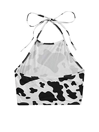 Verdusa Women's Cow Print Sleeveless Backless Tie Knot Halter Cami Crop Top Black and White S - Image 4
