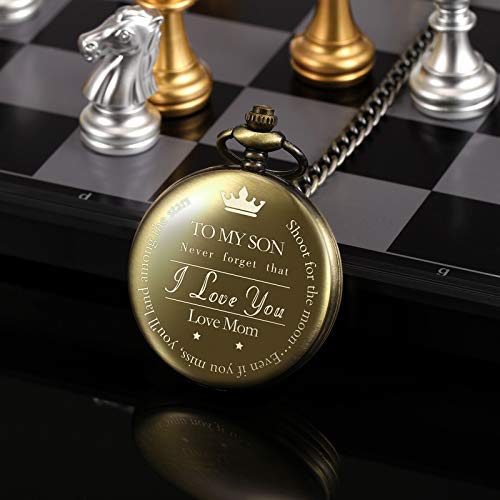 Treeweto Pocket Watch To My Son | Mother And Son - Graduation Gifts For Him 2020 - Engraved “To My Son Love Mom” Pocket Watches - For Son From Mom For Christmas, Valentines Day, Birthday, Bronze #TOP5