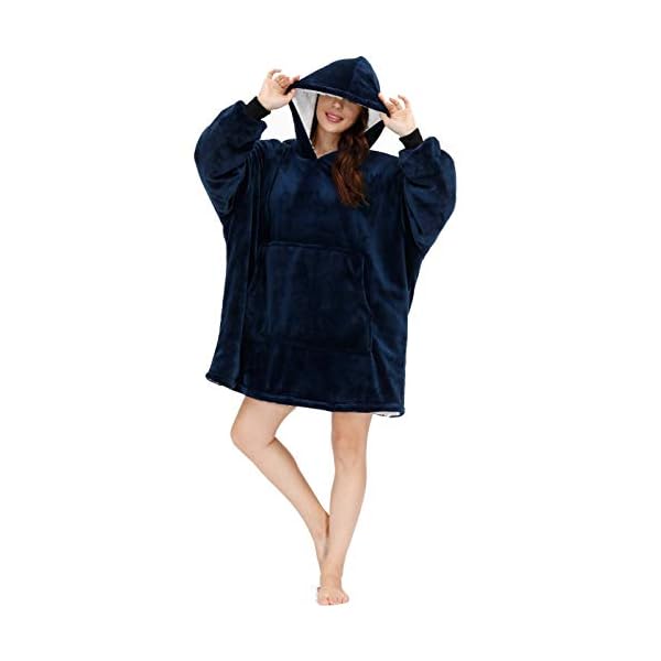 Oversized Unisex Decke Hoodie mit Ärmeln Kapuze Große Fronttasche Tragbare Kuscheldecke mit Flanell Sherpa Fleece… – Bild 3