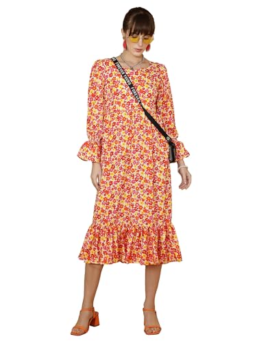 Image of Sheetal Associates Women's Casual Flared Sleeve Crepe Floral Fit and Flare Dress