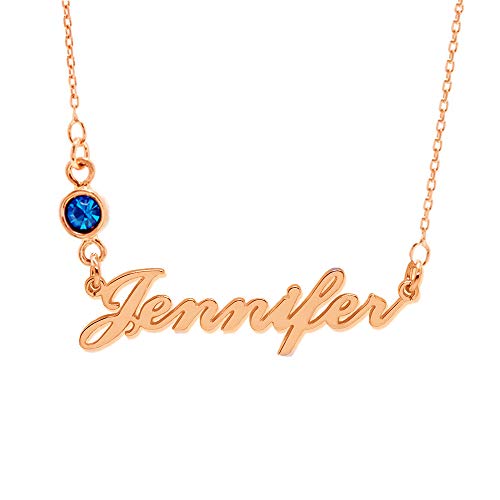 BINKILA Name Necklace Personalized Pendant Custom Necklace 18K Gold Nameplate Dainty Sterling Silver Gift for Mother Girlfriend (A Customized Chain Birthstone Name 18K Rose Gold)