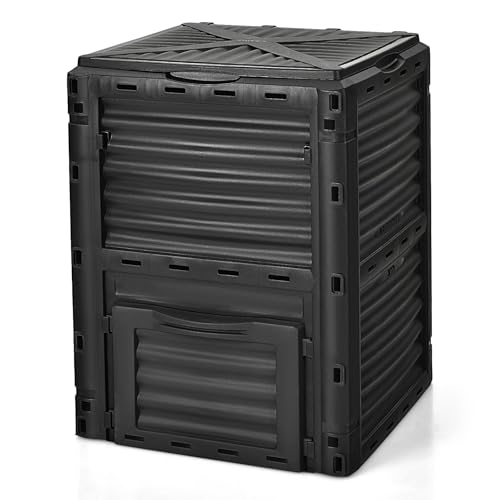 Toolsempire Compost Bin Outdoor, 80 Gallon Garden Compost Bin with Top Lid & Bottom Door, Aerating Outdoor Compost Box Waste Container Barrel Fertilizer for Garden & Yard (Black)