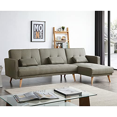 ELEGANT Corner Sofa Bed with Reversible Chaise 3 Seater Fabric L-Shaped Sofa Couch Living Room/Spare Room/Guest Room Bed Settee Grey