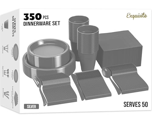 Image of Exquisite 350 Pcs Silver Plates and Napkins Party Supplies Plate Sets
