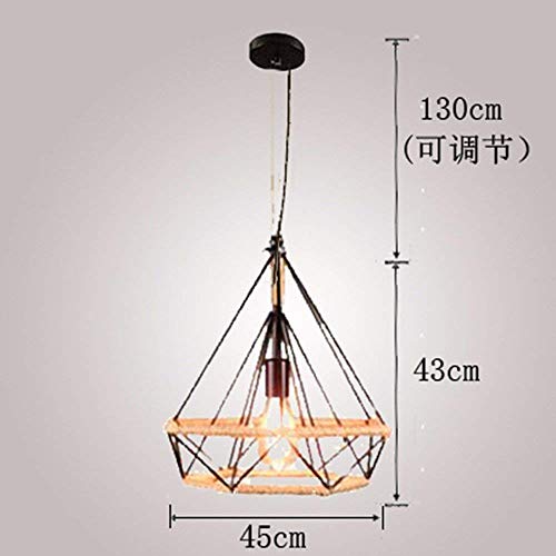 Lustre corde de chanvre E27 GZZ Deng suspension vintage cage en fer industrielle pour loft bar