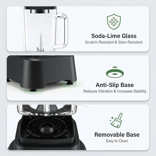 Image of OLIXIS Professional Blender for Smoothies, Full-Size Kitchen Blender with 850 Peak Watts & 54oz Large Glass Pitcher, 4 Speeds with Pulse for Ice Crushing Frozen Fruits, Dishwasher Safe, Black