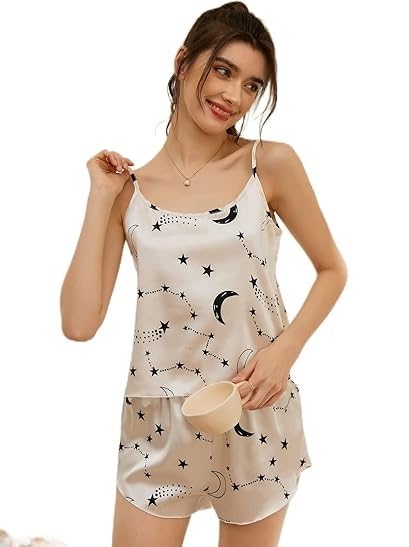 Womens, Polyester Babydoll Lingerie Bodysuit Swimwear Mini Chemise Top Short Wedding Bridal Nightdress with Top Shorts Strylish Prints, Relaxed-image-19